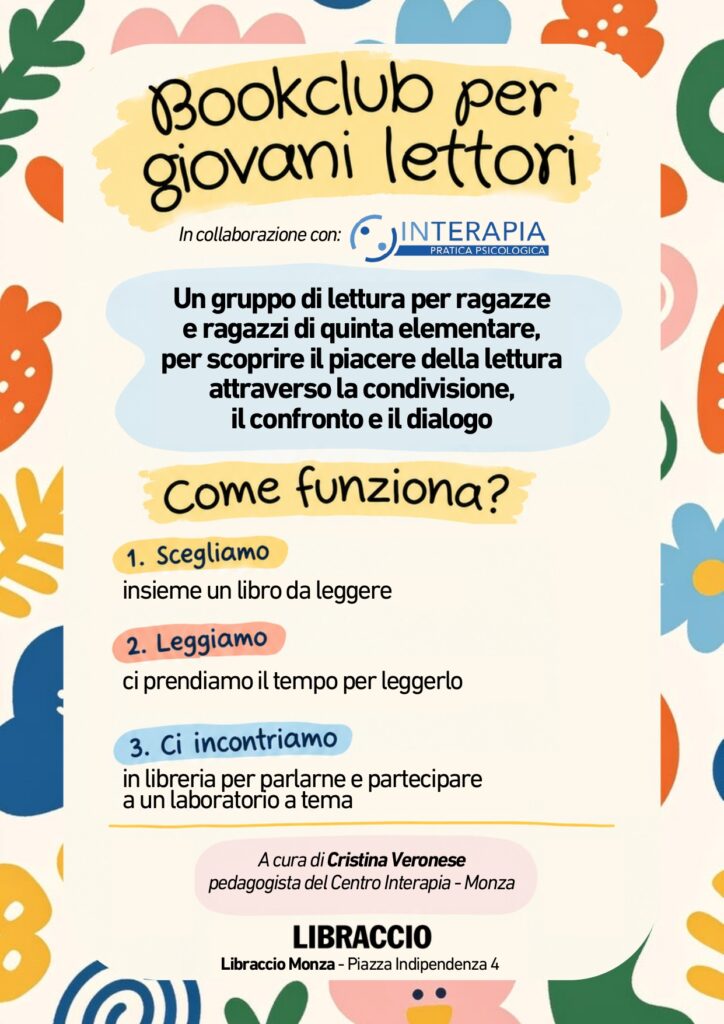 Locandina del bookclub per giovani lettori di quinta elementare a Libraccio Monza, a cura di InTerapia